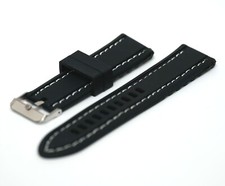 Soft Silicon 22mm Rubber Watch Strap with White Stitching Stainless Steel Buckle