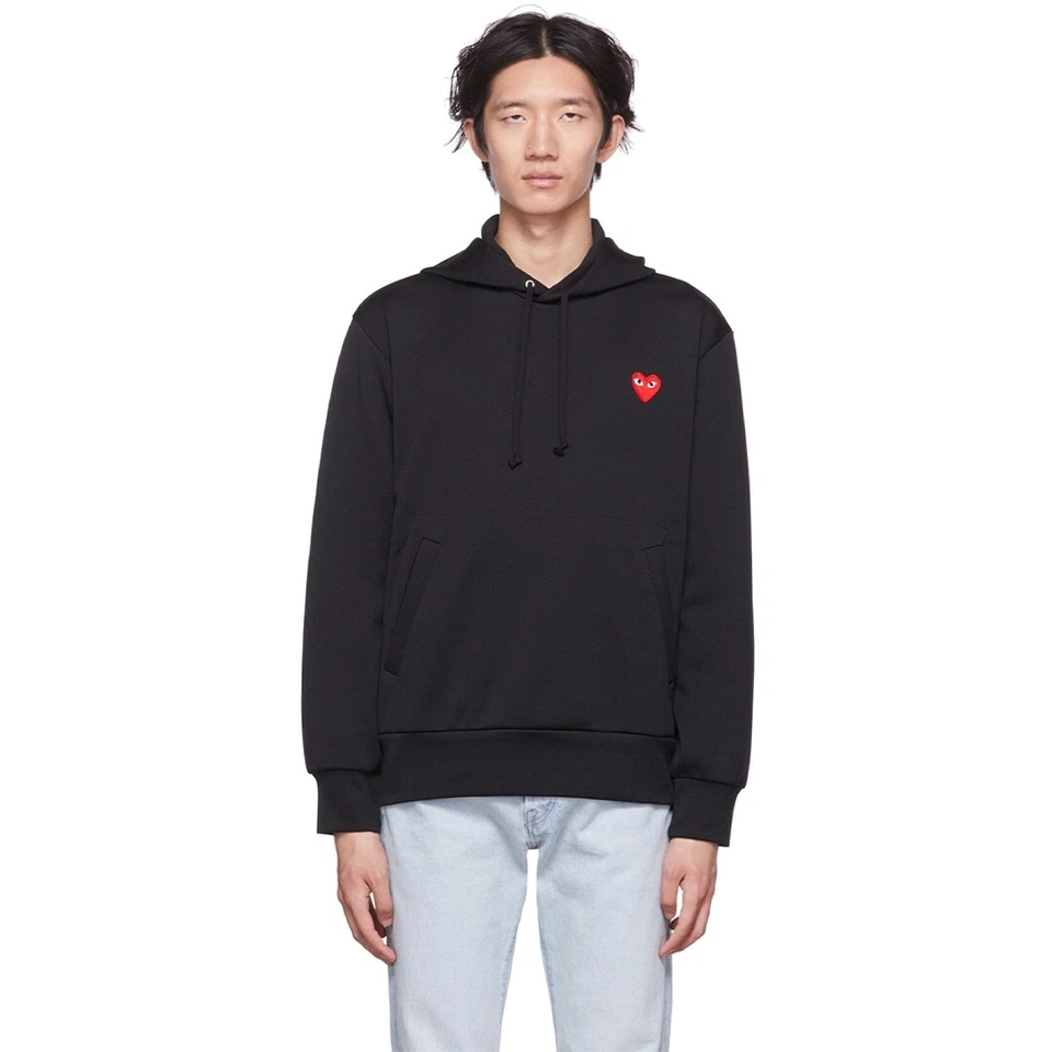 Comme Des Garçons Play Hoodie Sweatshirt Solid Black sz LARGE - Image 2 of 4