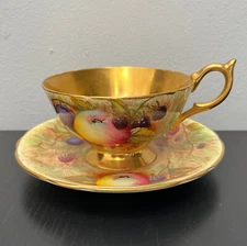 Aynsley Orchard Fruit Gold Tea Cup and Saucer English Bone China England 1965