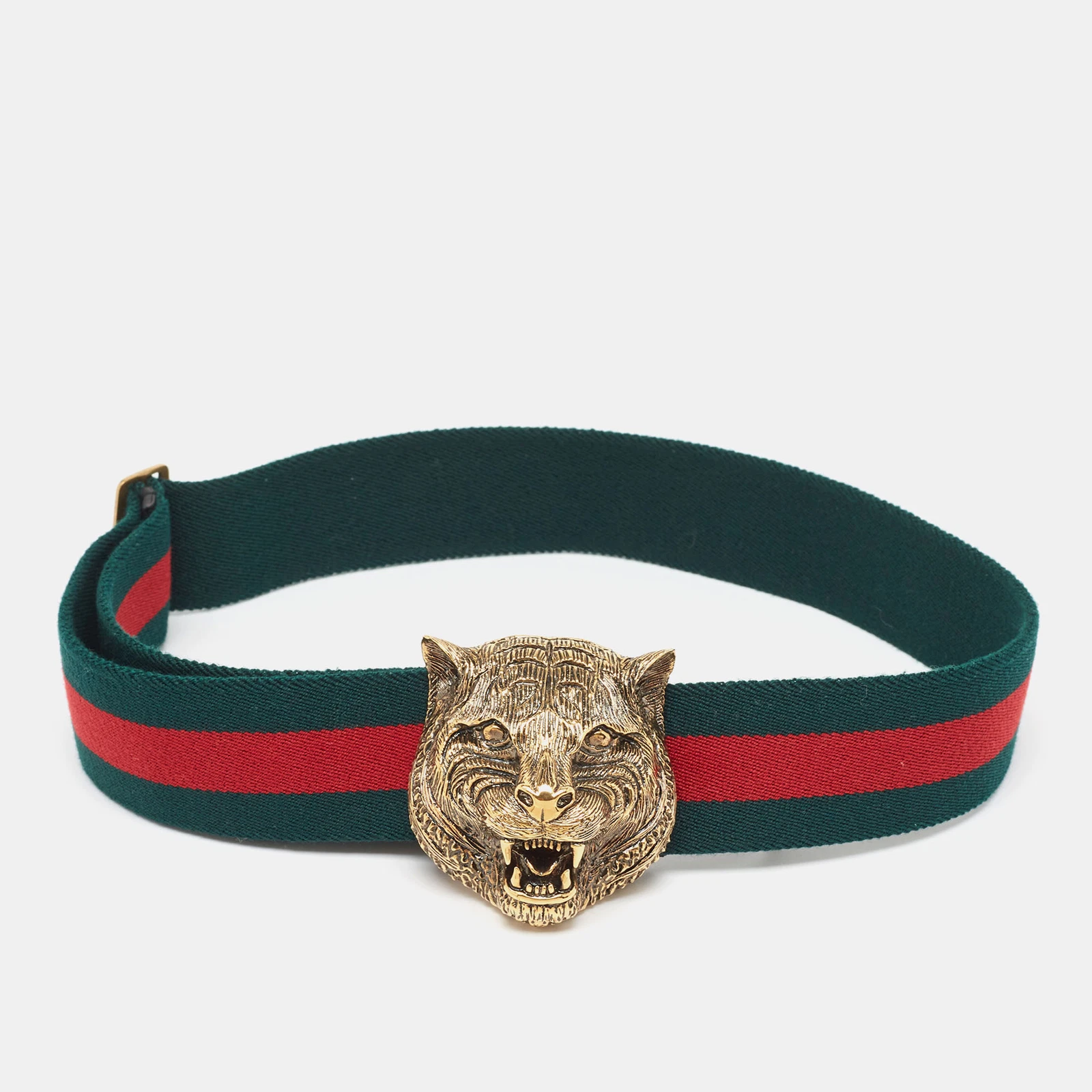 Ceinture boucle féline toile verte/rouge Gucci 75 cm