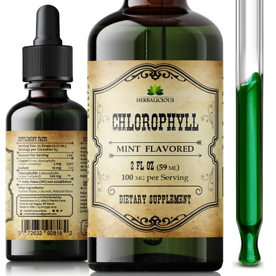 Liquid Chlorophyll Drops 2oz Organic Chlorophyllin Extract for Cleanse, Immunity