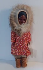 NATIVE AMERICAN ESKIMO INTUIT CARLSON DOLSL 8" FUR LEATHER EYES OPEN & CLOSE Tag
