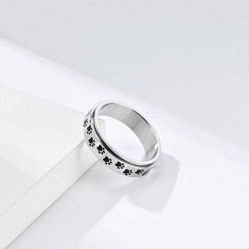 Women Men Anxiety Rings Dog Paw Stainless Steel Fidget ADHD Decompression Band - Picture 5 of 19