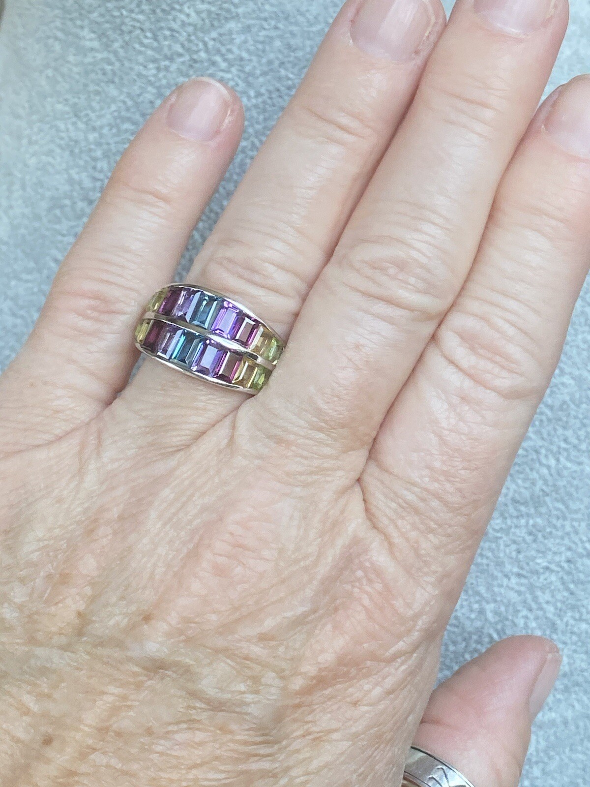 Multi Gemstone Ring Sterling Silver 925 Double St… - image 6