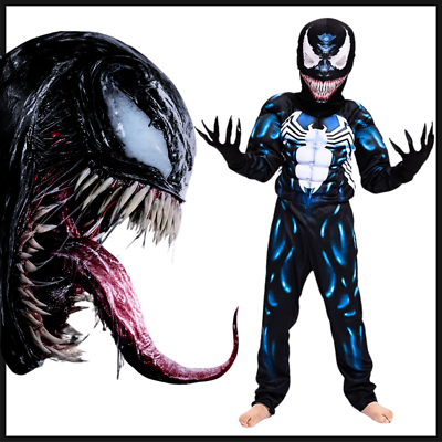 Tuta Intera Cosplay Venom Per Bambini – Costume Supereroe Per Feste E Halloween