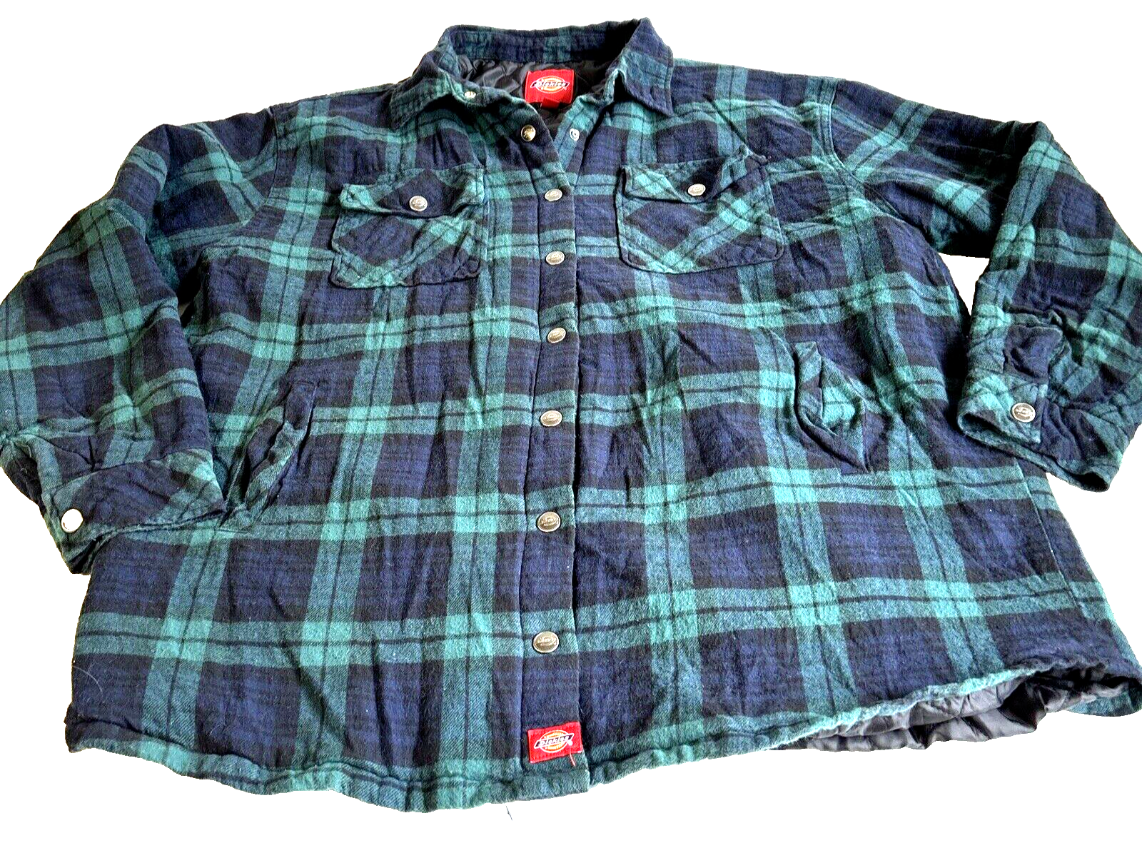 Dickies Mens Green Plaid Quilt-Lined Hooded Shacket Size Large