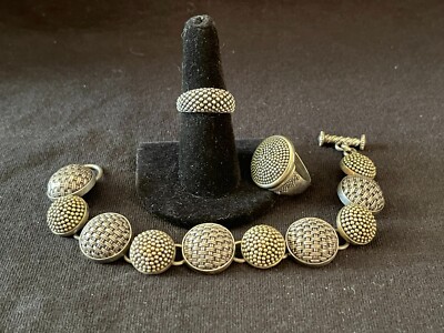 Vintage Artisan Handmade Sterling Silver Bracelet & 2 Rings (68gr)