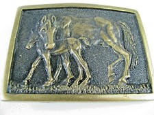 Mare  Foal Vintage Solid Brass BTS Belt Buckle -Horses