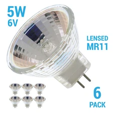 6 Pack Fiber Optic Cover Reflector 5W MR11 Narrow Flood NFL 6V Bi-Pin 2-Pin GZ4