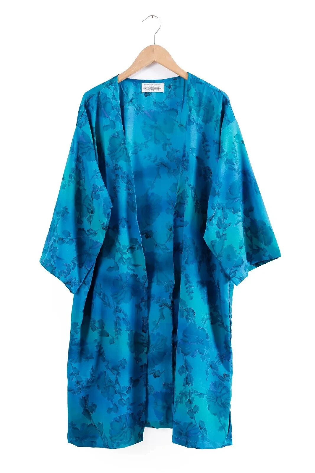 Capa Kimono De Seda Vintage Floral Azul Hermosa Para Mujer Ropa De Verano
