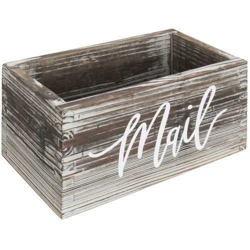 Decorative Rustic Brown Torched Wood Tabletop Mail Box/ Letter Storage Organizer - Image 4 of 4