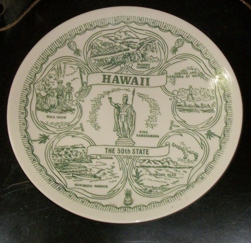 1966 HOMER LAUGHLIN HAWAII PIATTO STATO KING KAMEHAMEHA TESTA DI DIAMANTE WAIKIKI - Foto 3 di 5