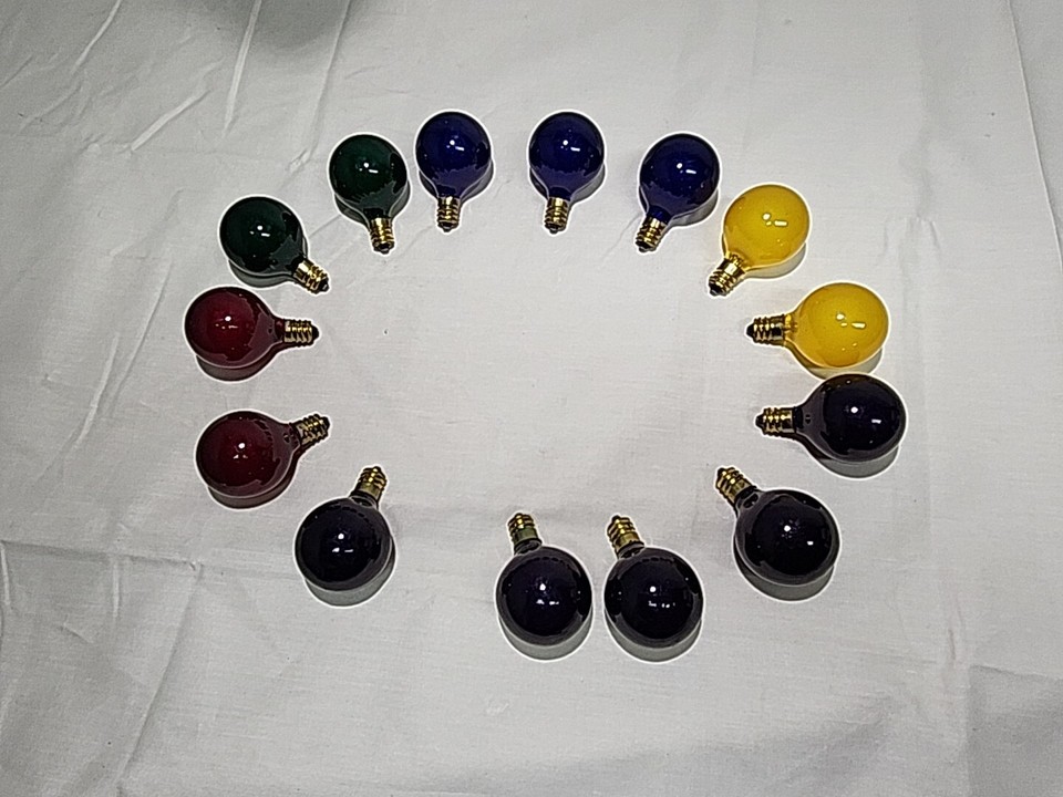 1920's Glass Christmas Lights Bulbs Lot of 14 Red Green Yellow Blue