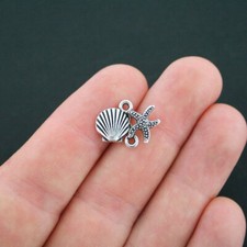 BULK 20 Shell Starfish Connector Charms Antique Silver Tone - SC4748