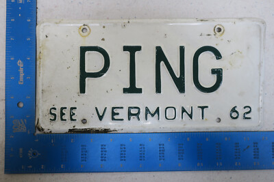 Vermont VT License Plate Tag Vanity 1962 62 Ping Golf Clubs Golfing Hole in One