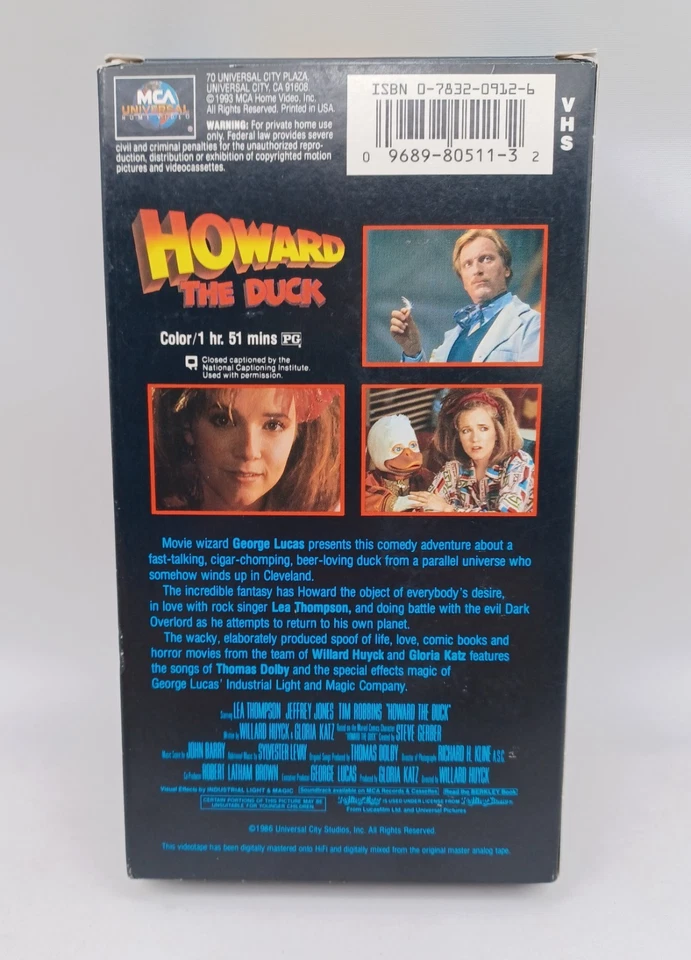 HOWARD THE DUCK (VHS 1986) George Lucas - Cult Comedy - Lea Thompson Tim Robbins - Image 2 of 4