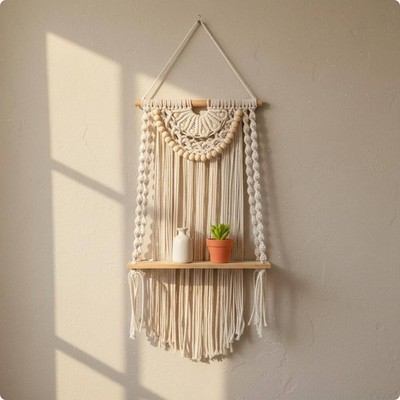 Makramee Hängeregal Naturmaterialien Boho Wandregal platzsparend für