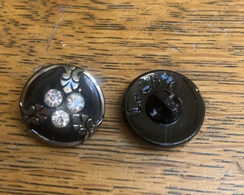 Set of 3 - Vintage 3/4" Black Silver Rhinestones Glass Buttons ~ NOS 1920’s - Picture 2 of 2