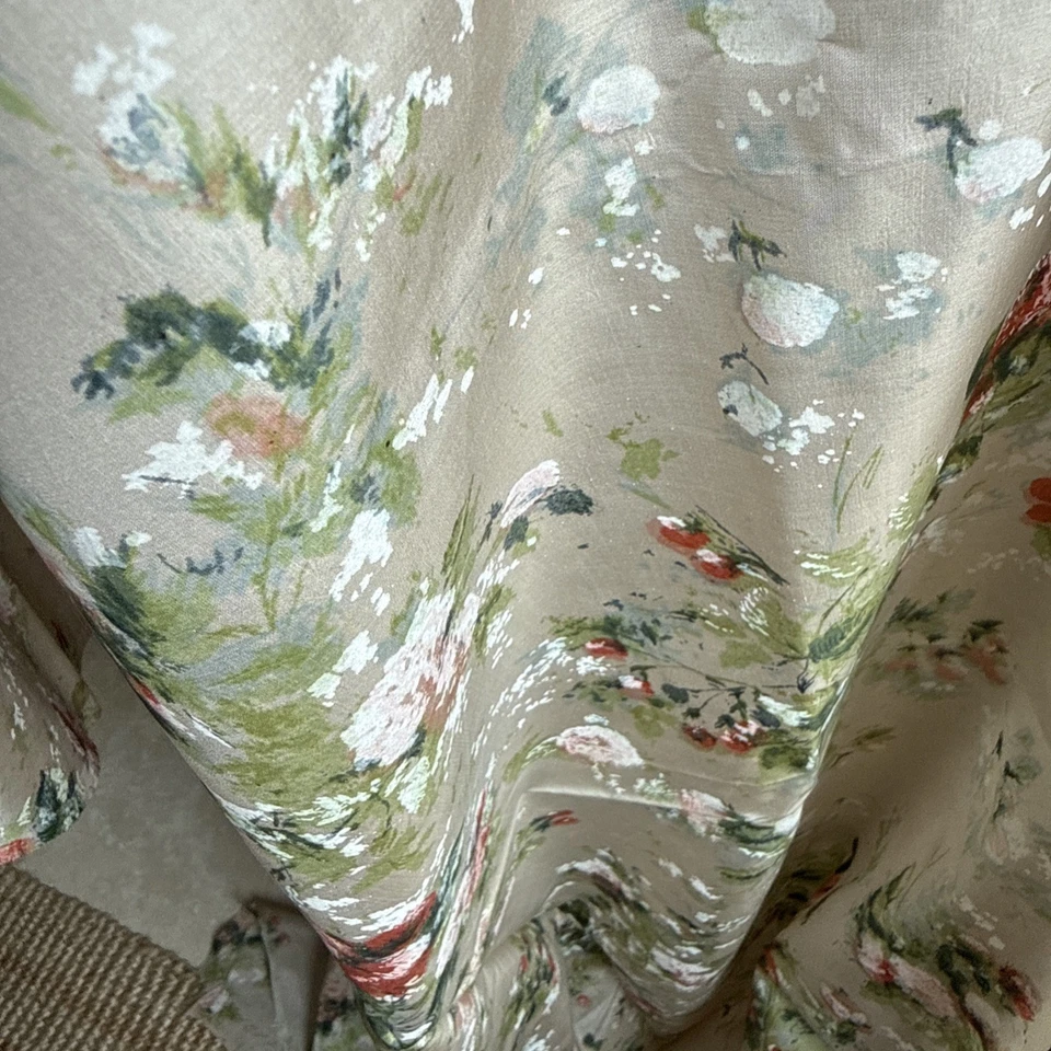 40s Silk Taffeta Fabric 156 x 33 inches Dusty Rose Pink Hand Painted Floral  - Image 4 of 4