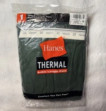 Hanes Men’s Thermal Ankle Length Pant XL 42-44” Green Waffle Base Layer New