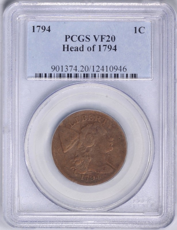 1794 Flowing Hair Large Cent Head of 1794  *  PCGS VF20  *  #12410946