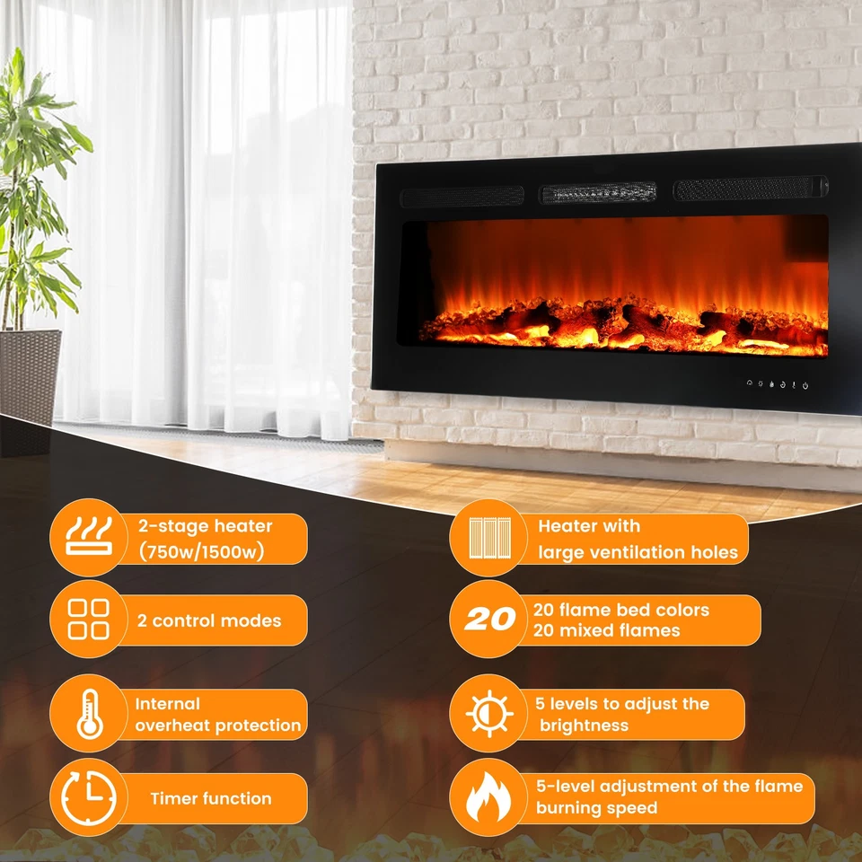Electric Fireplace With Heater 1700W Electric Fireplace Remote Control 3D Flames Timer - Image 4 of 4