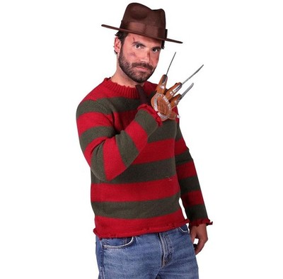 3tlg. Freddy Krueger Kostüm Pullover KlingenHandschuh FedoraHut Halloween Hor...