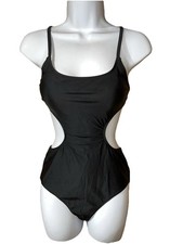 AERIE Black One Piece Swimsuit Bathing Suit Size Small Side Cut Out