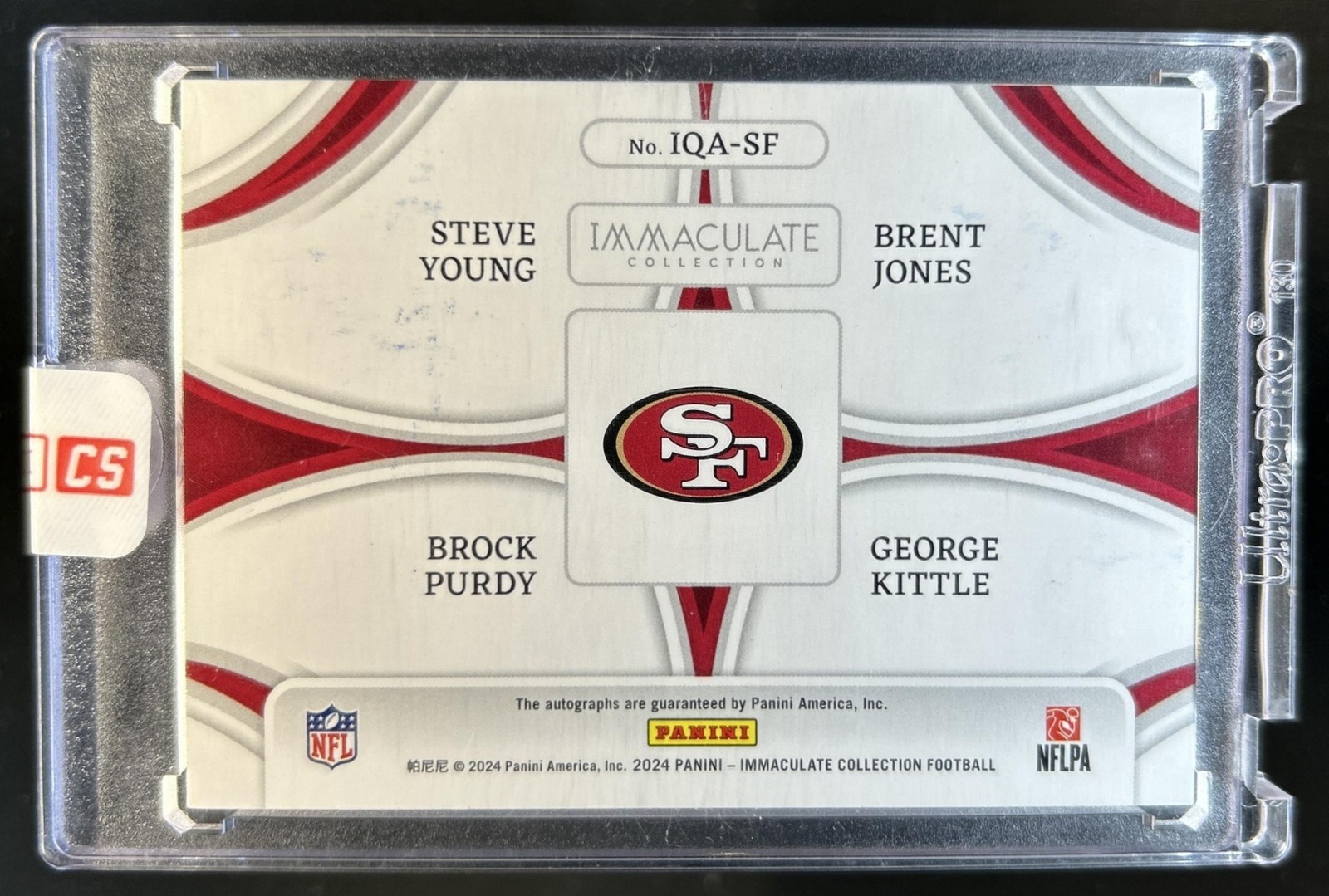 2024 Immaculate George Kittle Brent Jones Brock Purdy Steve Young Quad Auto #/25 view 2