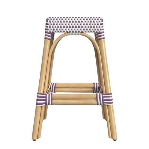 Butler Specialty Company Robias Rattan 24.5" Counter Stool - White & Purple Dot - Picture 5 of 6
