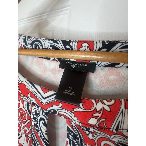 Ann Taylor Maxikleid orange marineblau Schlüsselloch Paisley ärmellos Small Petite SP - Bild 3 von 6