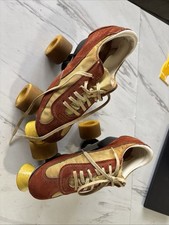 Vintage Roller Derby Suede disco Roller Skates Size 6 orange and yellow