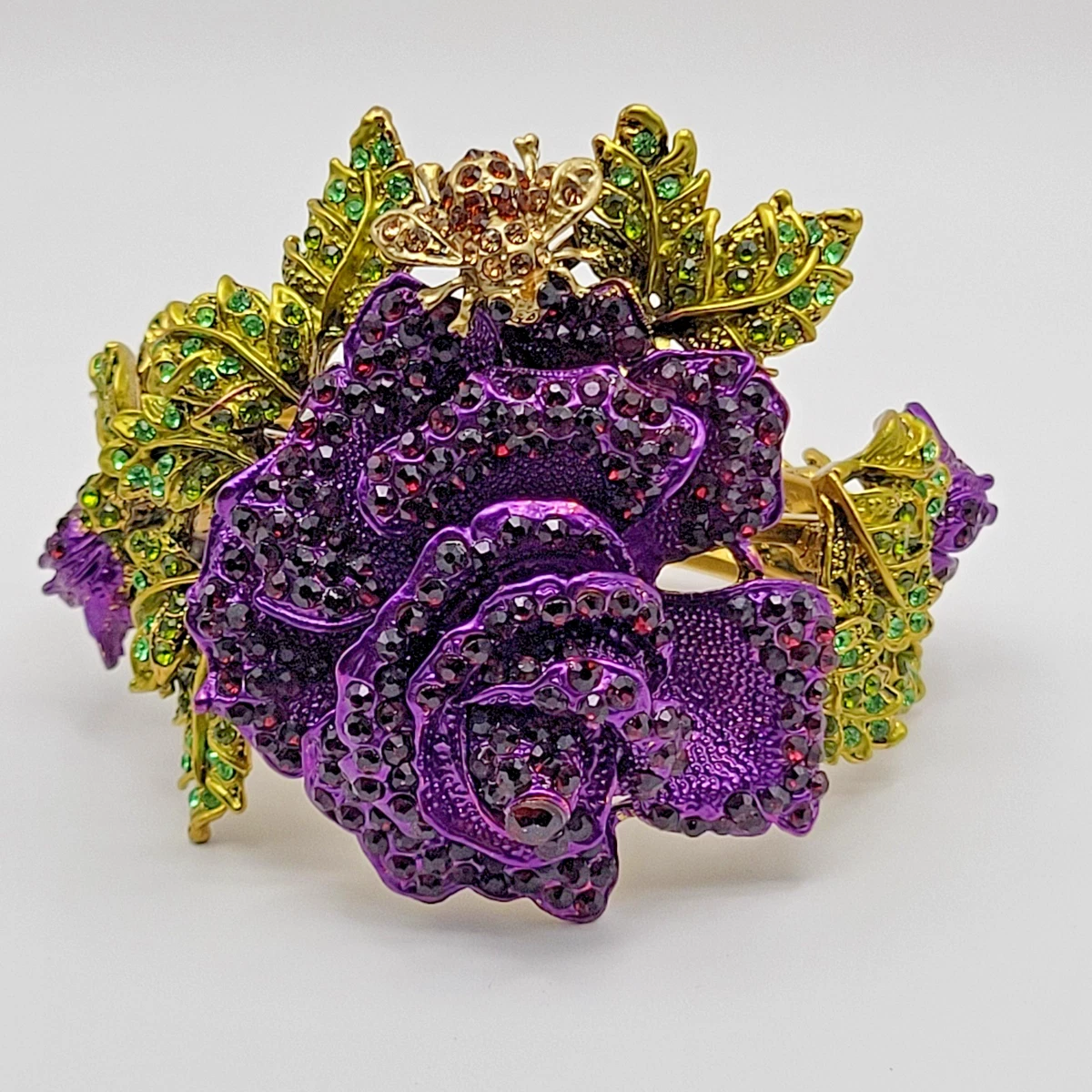 OPC CN Elegant Purple Floral Bracelet Coppertone Flower Rhinestones High End Jewelry - Iced Out Flower Bracelet main image 4