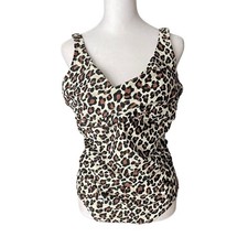 Kona Sol Womens Large One Piece Swimsuit Vneck Animal Print Lace Up Back Swim