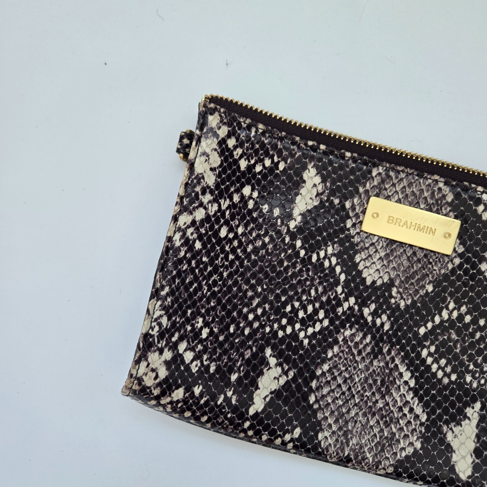 Brahmin Brown Beige Python Snakeskin Wristlet Clu… - image 3