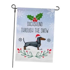 Dachshund Through Snow Garden Flag, Cute Outdoor Flags For House Yard white