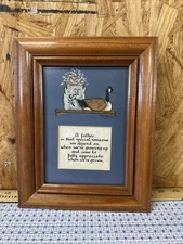 Vintage Wooden Framed Painting Of Goose In and A Crock