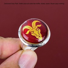 Capricorn Zodiac Sign In Red Onyx Gemstone 925 Silver Artisan Statement New Ring