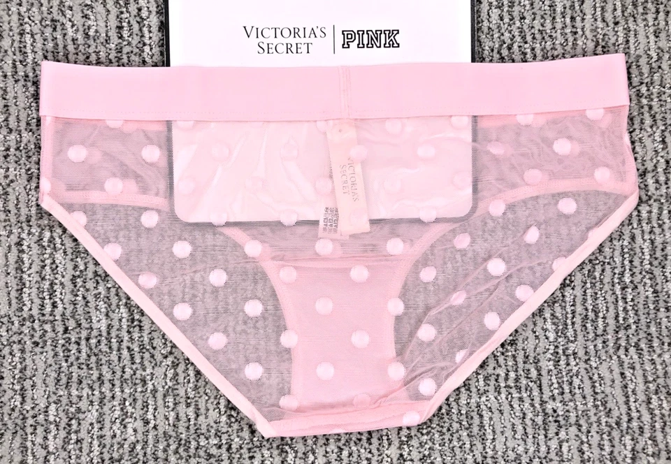 Panty Hiphugger Victoria's Secret Nuevo con Etiquetas Mediana Rosa Lunares Transparente Heritage Logo Foto 2 de 4