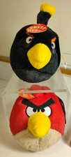 Angry Birds 2-Lot Black Bomber Red 5" Plush Stuffed Animal Doll NO SOUND