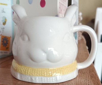 Weißer Keramik Hase Kaninchen 3D Becher Strickschal NEU mit Etikett Tasse Ostern