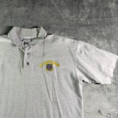 VTG Anvil US Coast Guard Embroidered Polo Shirt Mens Large Gray