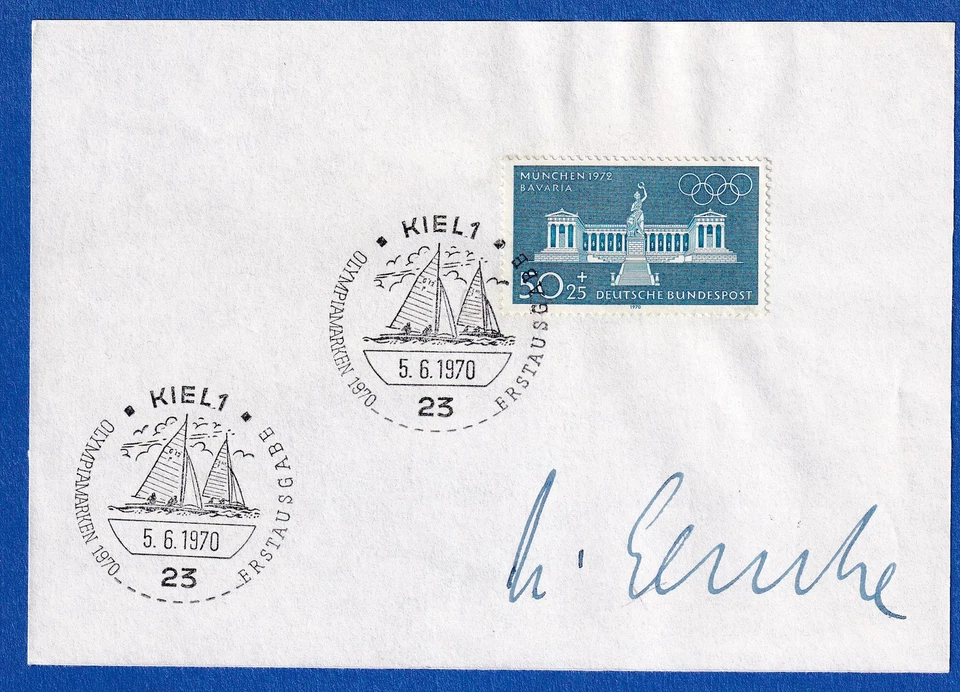 Helmut Lemke original-Autogramm auf Vorlage, mit Briefmarke 1970 - Bild 1 von 1