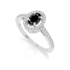 925 Sterling Silver Oval 1 Ctw Black Spinel Solitaire Accents Women Wedding Ring
