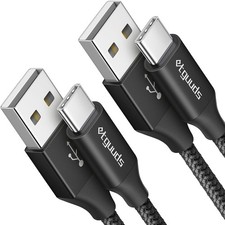 etguuds USB A to C Cable 6ft, 2-Pack, 3A Fast Charging Type C Black