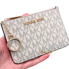 Michael Kors Jet Set Travel SM Top Zip Coin Pouch Wallet Powder Blush Vanilla