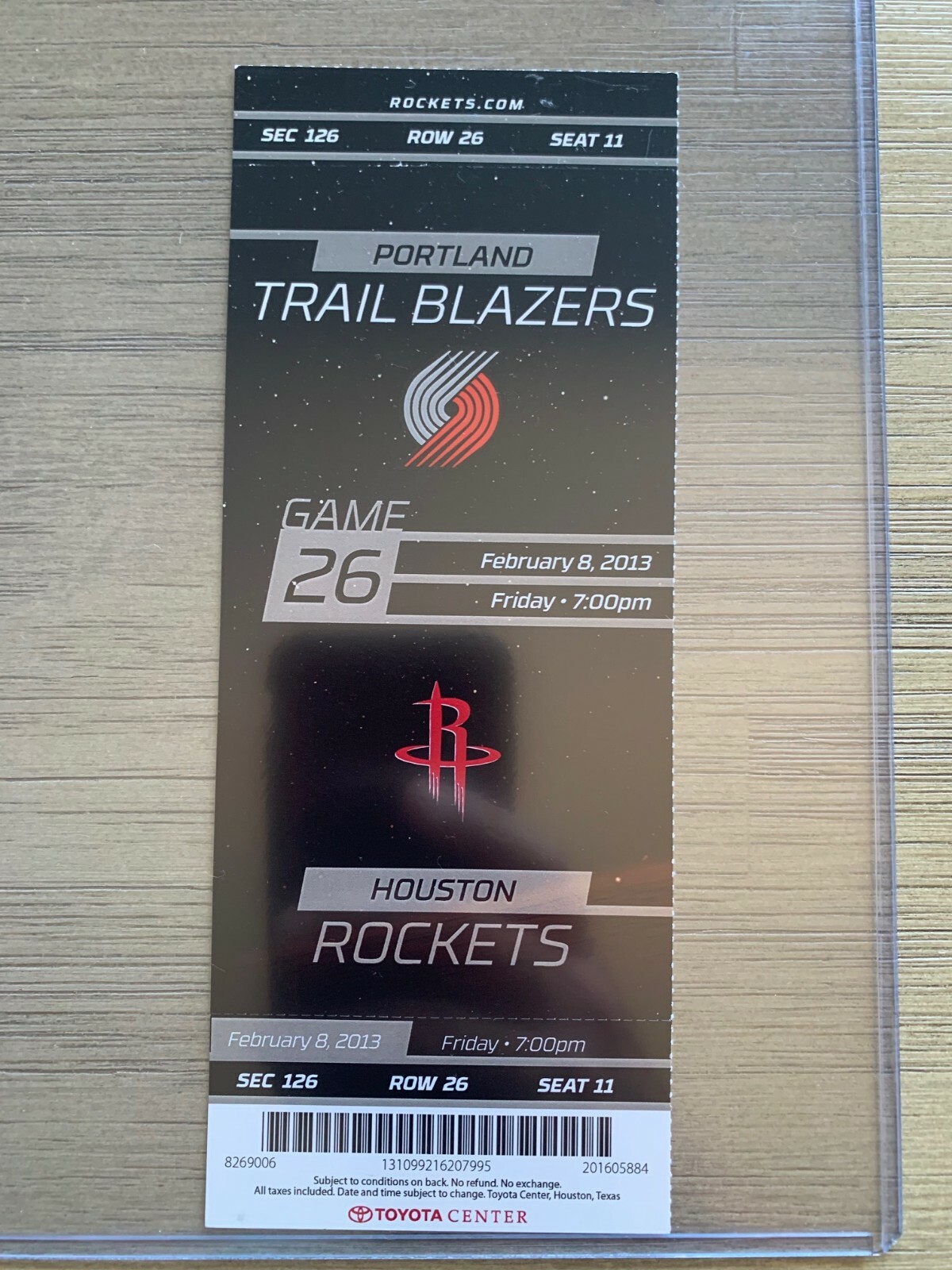 2013 Trail Blazers @ Houston Rockets 2/8/13 Ticket Stub - Damian ...