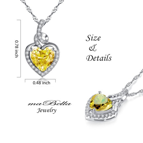 Collar Colgante Corazón Citrino Plata Esterlina 925 Regalo de Navidad para Mujer Ella - Imagen 2 de 8