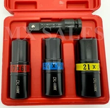 4PC 1/2" DR FLIP LUG NUT IMPACT SOCKET SET METRIC/SAE MAG WHEEL Thin Wall TAIWAN