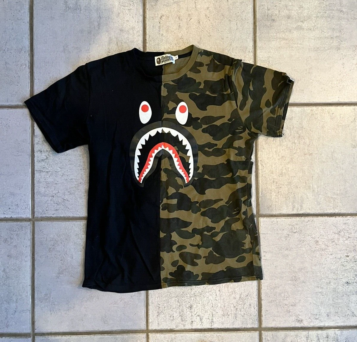 Bape shirt half camo cheap
